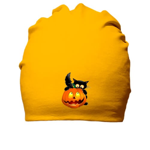 Хлопковая шапка с тыквой и котом