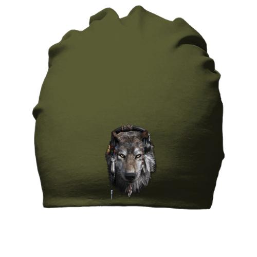 Хлопковая шапка с волком в наушниках