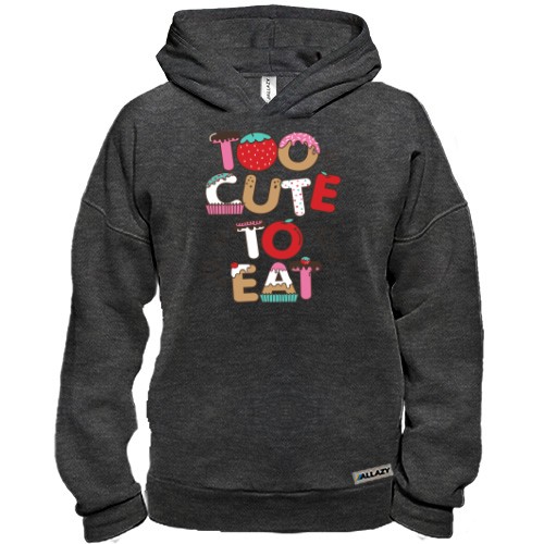 Худі BASE із написом «Too cute to eat», літери якого виконані у вигляді солодощів та фруктів