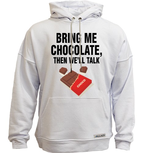Худи без начеса с надписью «BRING ME CHOCOLATE, THEN WE'LL TALK» и плиткой шоколада