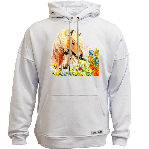 Худи без начеса с лошадьми в цветах
