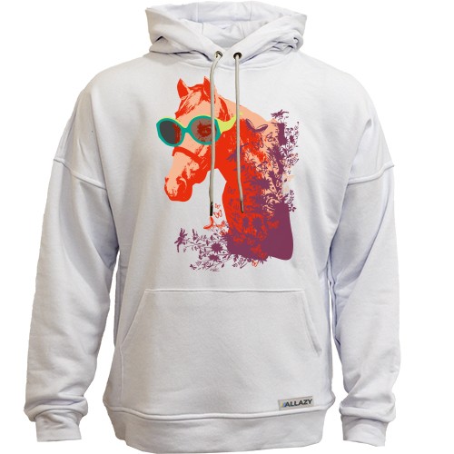 Худи без начеса с лошадью в очках