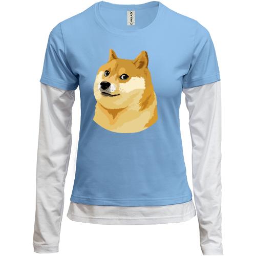 Комбинированный лонгслив с мэмом wow doge