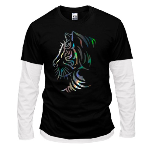 Комбинированный лонгслив с силуэтом тигра (Н)