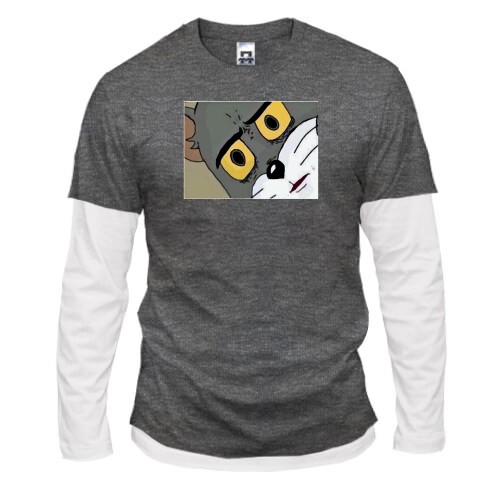 Комбинированный лонгслив с удивленным Томом ( Том и Джерри )