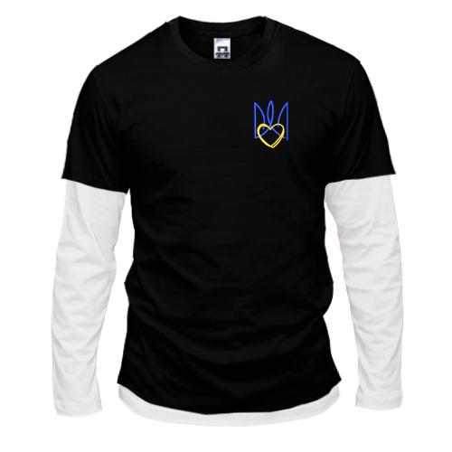 Лонгслів Комбі з вишитим стилізованим тризубом із серцем Міні