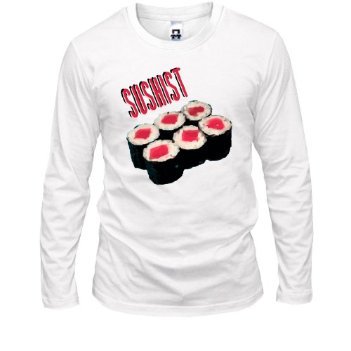 Мужской лонгслив с роллами маки и надписью «SUSHIST»