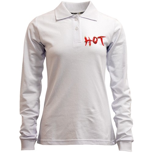 Жіночий лонгслів поло з написом «HOT», складеним із червоного гострого перцю