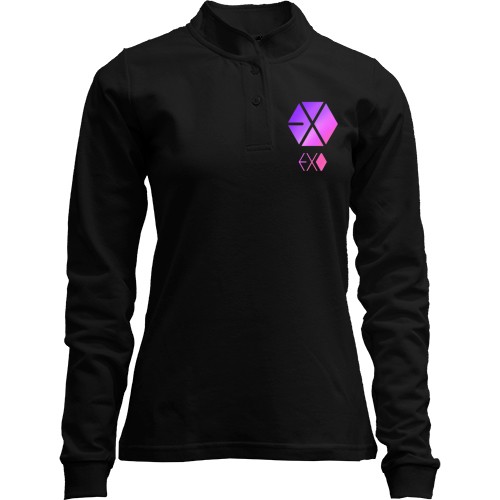 Лонгслив поло со стойкой EXO (розовый логотип)