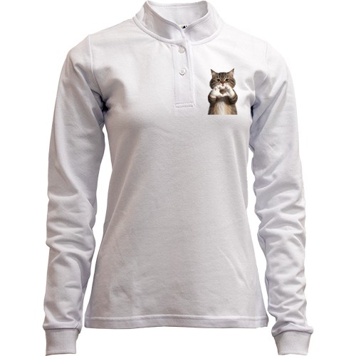 Лонгслив поло со стойкой Кот с сердечком