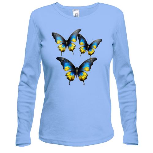 Жіночий лонгслів з жовто-синіми метеликами (3)