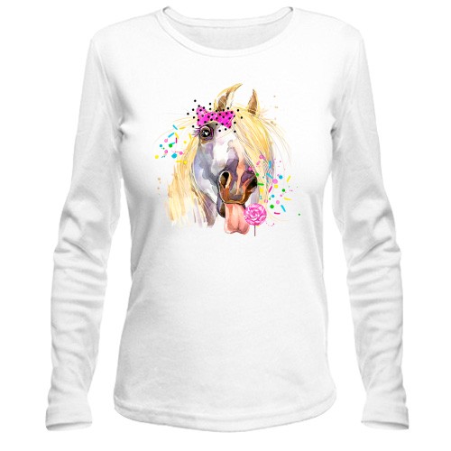 Лонгслив с гламурной лошадью