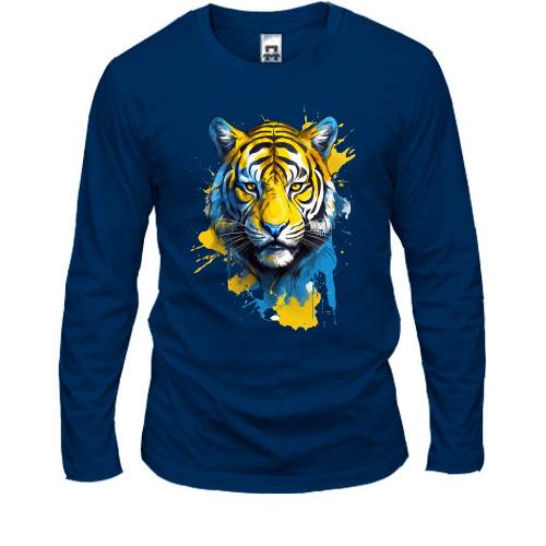 Чоловічий лонгслів з тигром у жовто-синіх фарбах
