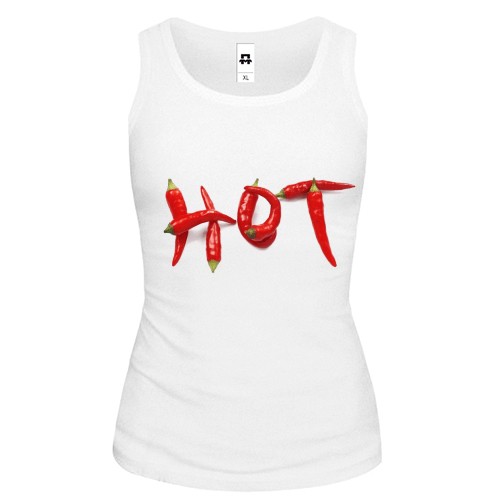 Жіноча майка з написом «HOT», складеним із червоного гострого перцю