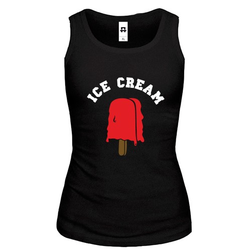 Жіноча майка із червоним фруктовим льодом на паличці та написом «ICE CREAM»
