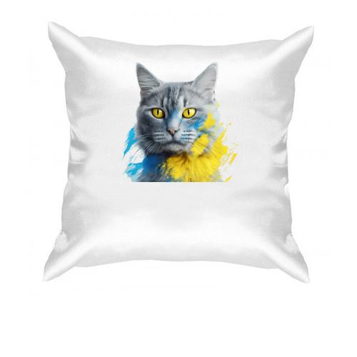 Подушка Кіт із жовто-синіми фарбами