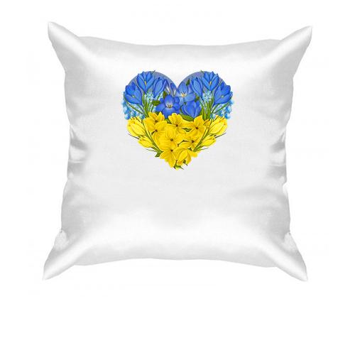 Подушка Серце із жовто-блакитних квітів
