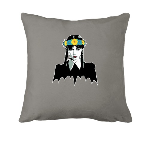 Подушка Уенздей Аддамс у жовто-синьому вінку