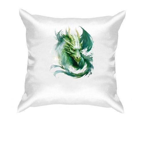 Подушка Зеленый акварельный дракон