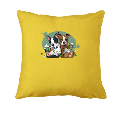 Подушка з двома бульдожками та гірляндою