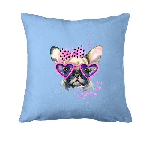 Подушка с Французским Бульдогом девочкой в очках