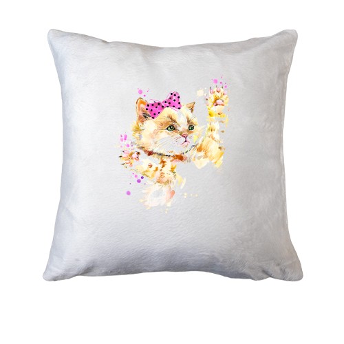 Подушка с акварельным котенком в банте