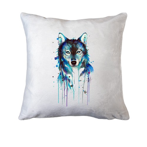 Подушка с акварельным рисунком волка