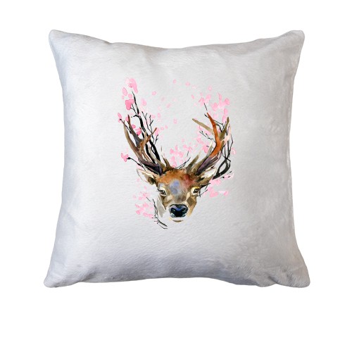 Подушка с акварельной головой оленя