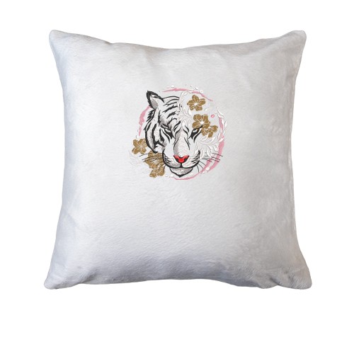 Подушка с белым тигром в цветах