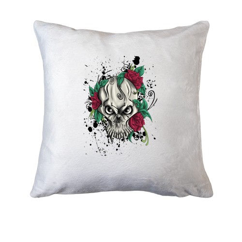 Подушка з черепом і трояндами