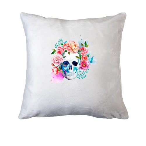 Подушка с черепом в цветах акварели