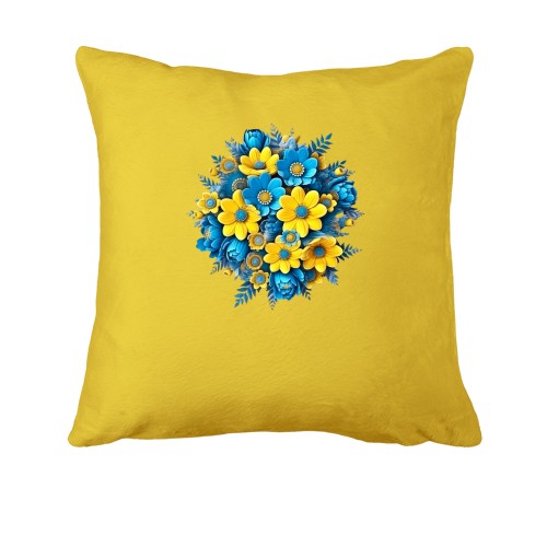 Подушка с желто-синим букетом цветов (АРТ)