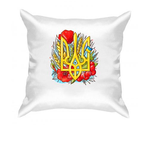 Подушка з гербом України (маки та калина)