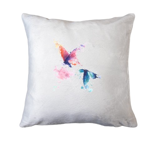 Подушка с красной и синей бабочкой акварелью