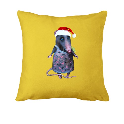 Подушка с крысой в новогодней шапочке