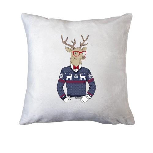 Подушка с новогодним оленем хипстером