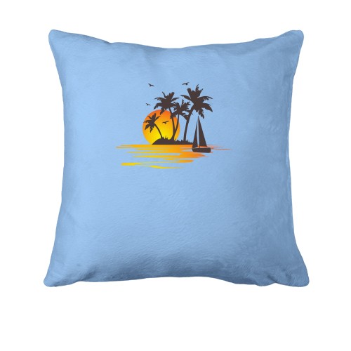Подушка з пальмами і вітрильником на заході