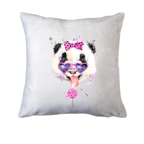 Подушка з пандою в окулярах і з цукеркою