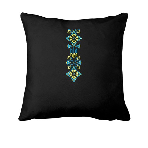 Подушка с пиксельным орнаментом и гербом