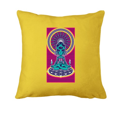 Подушка з прибульцем в позі лотоса і орнаментом