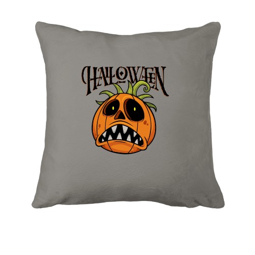Подушка с расстроенной тыквой и надписью Halloween