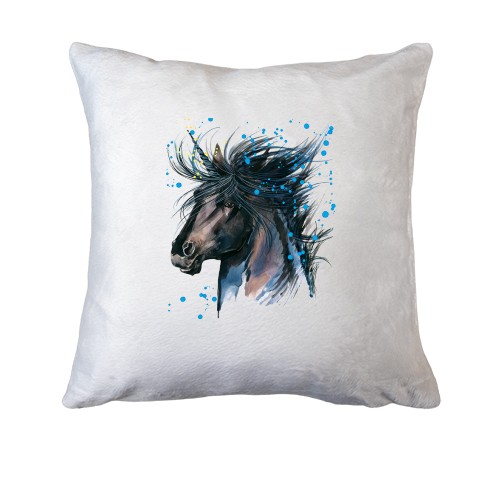 Подушка с рисунком черной лошади