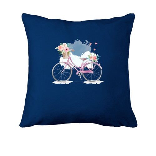 Подушка с розовым велосипедом и цветами
