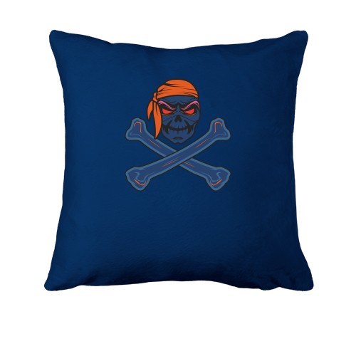 Подушка с синим скелетом в оранжевой бандане