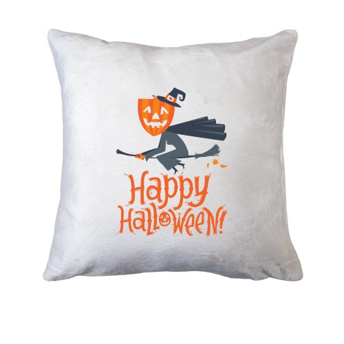 Подушка з відьмою-гарбузом на мітлі
