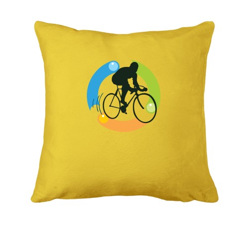 Подушка с велосипедистом и частицами