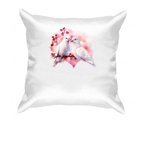 Подушка із закоханими голубами