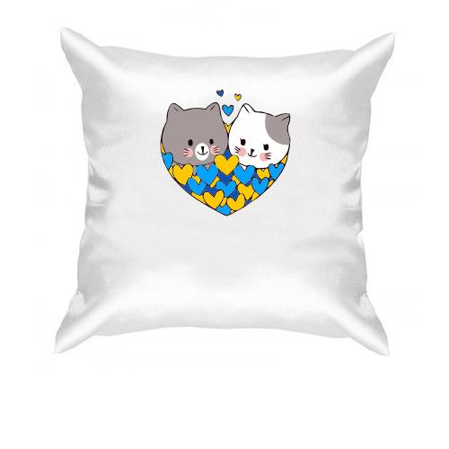 Подушка с влюблёнными котиками (жовто-блакитн)