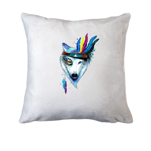 Подушка с волком-индейцем