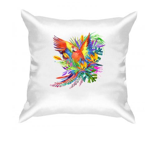 Подушка з яскравим папугою з квітами (1)